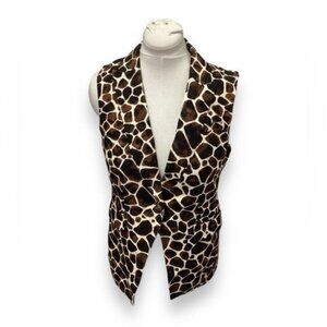 Calvin Klein Women’s Linen Blend Button Front Belted Vest Animal Print Brown 10